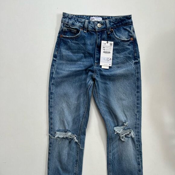 NWT  Zara Slim Fit High Waist Rise Ripped Distressed Jeans - Picture 6 of 9